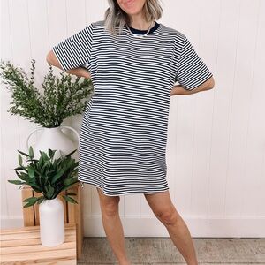 Navy and White Striped T-Shirt Dress